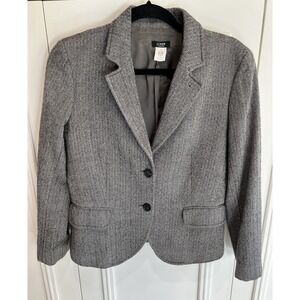 J Crew Super 110s Wool Herringbone Blazer Size 8 Gray Preppy Professor